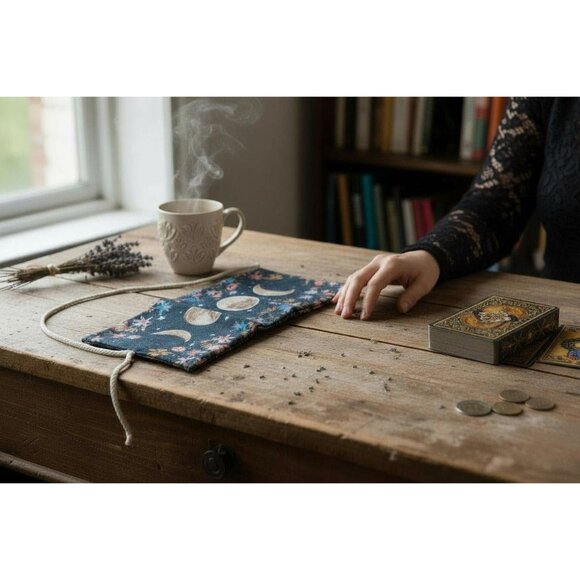 Celestial Moon Floral Tarot Card Holder Trifold Cord - Picture 13 of 13